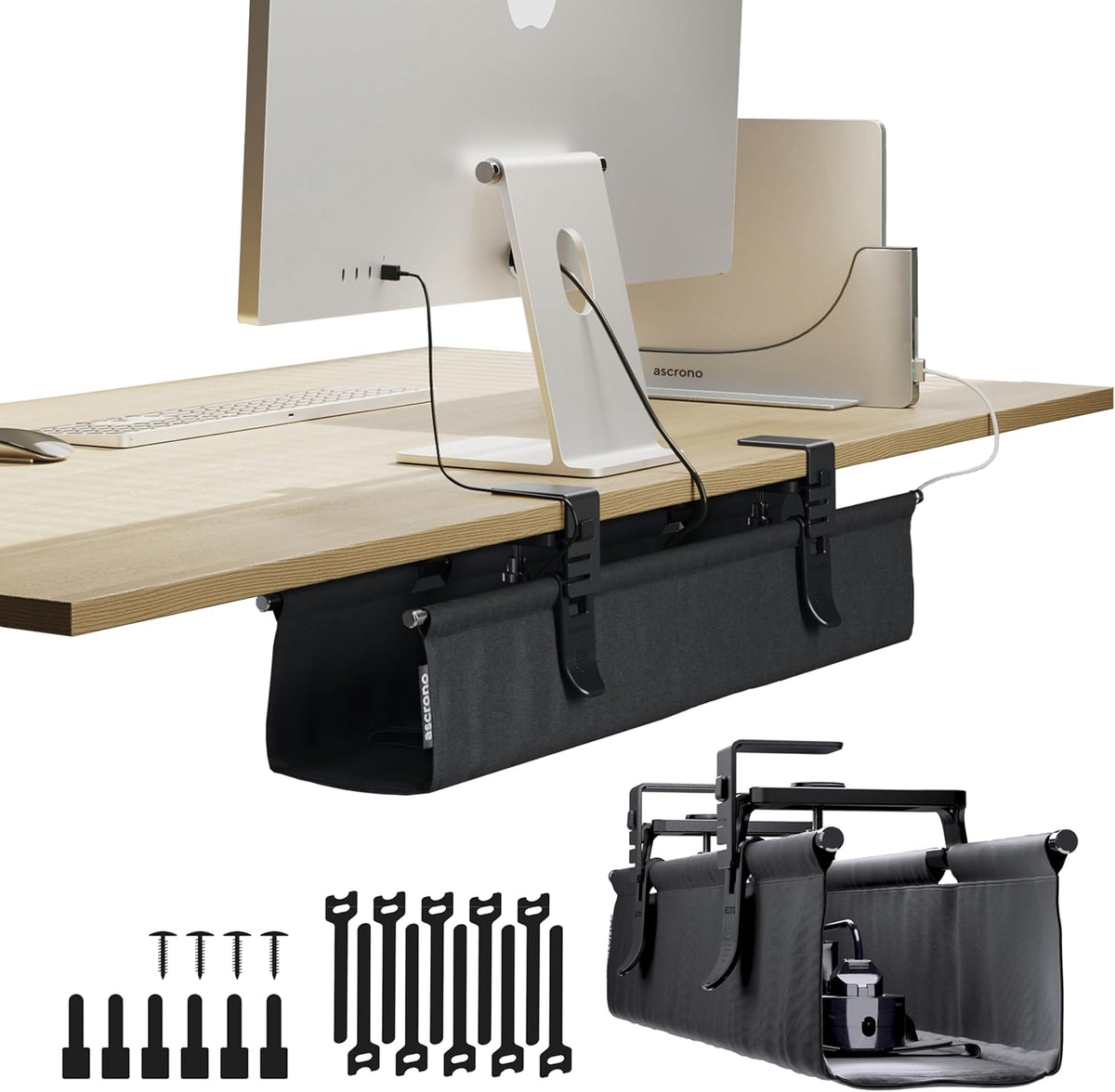 Ascrono Original Under Desk Cable Management Tray, Black, 27.3"
