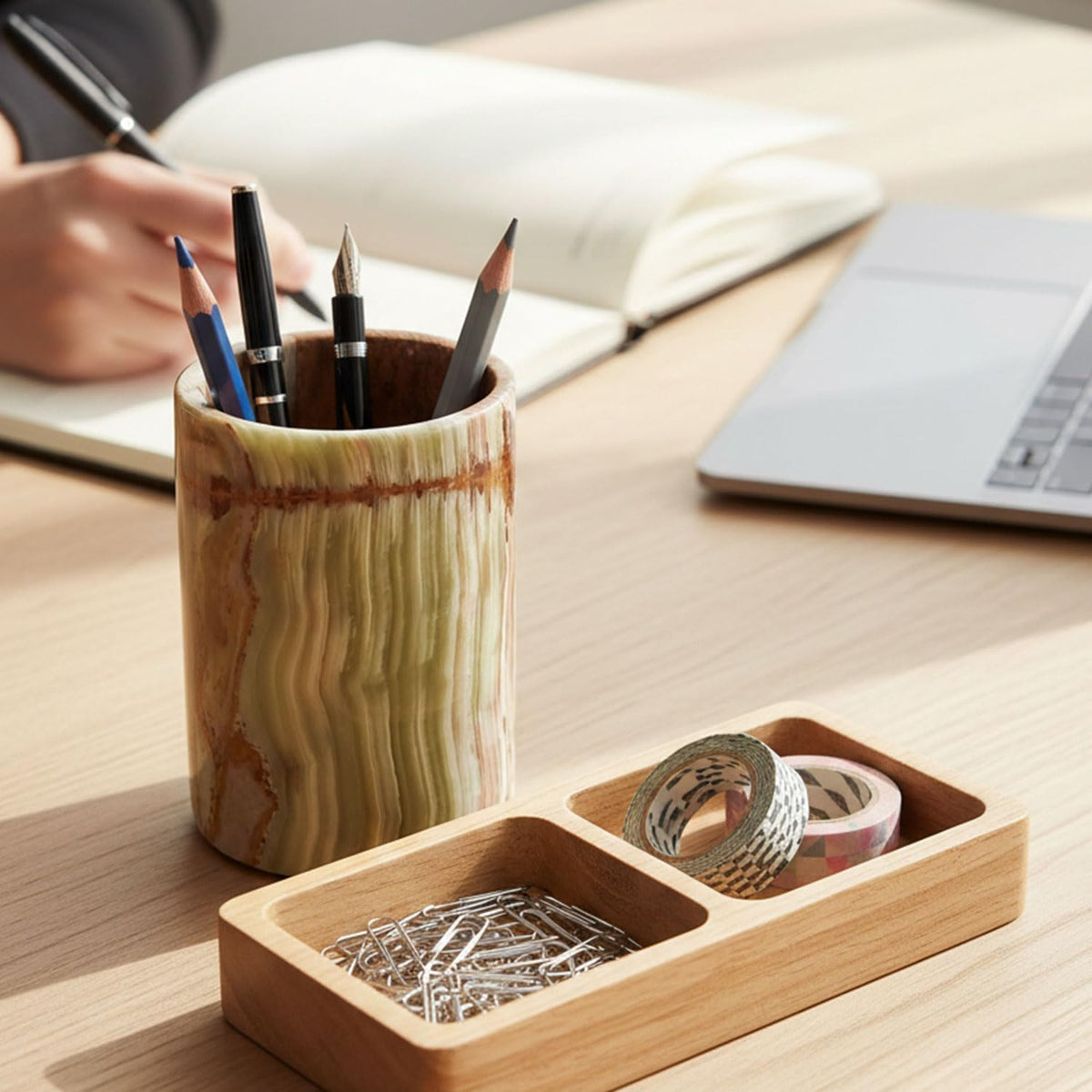 Radicaln Marble Pen Holder for Desk 4" - Pencil Holder & Makeup Brus...