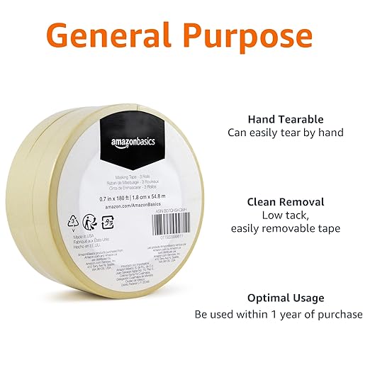 Amazon Basics Masking Tape, 0.7 inch x 180 feet - Image 2