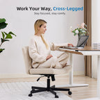 amseatec Criss Cross Office Chair with Wheels, Fabric Makeup Vanity Chair | Extra-deep 20.5" seat for cross-legged sitting. 330 lbs, SGS gas lift. 90-115° tilt, 360° swivel. Soft fabric, armless