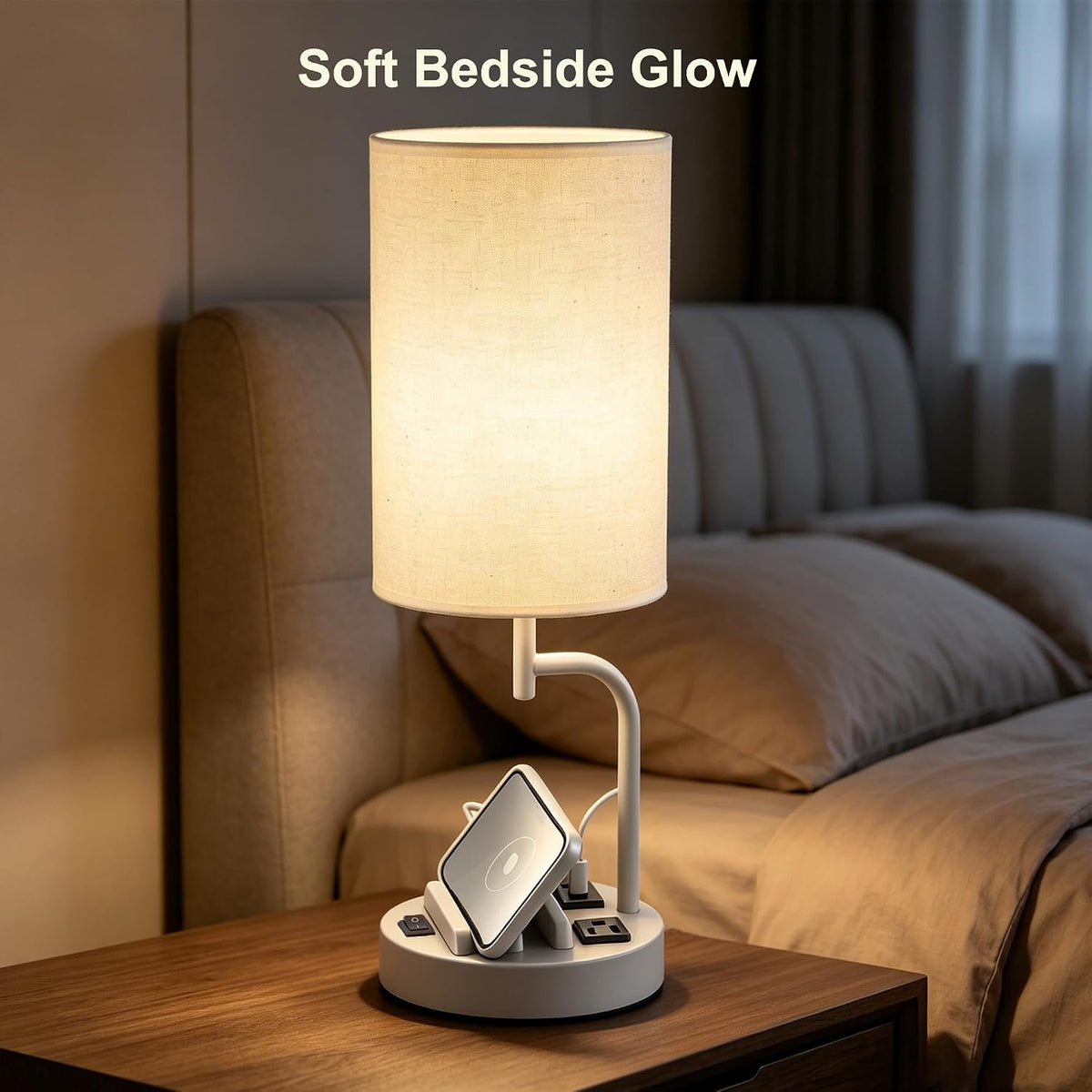 Dreamholder 2 Pack Table Lamp, Bedside Lamp with 3 USB Charging Ports & A...