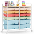 Rolling Storage Cart with 12 Drawers, Wooden Tabletop Utility Cart by TOOLF