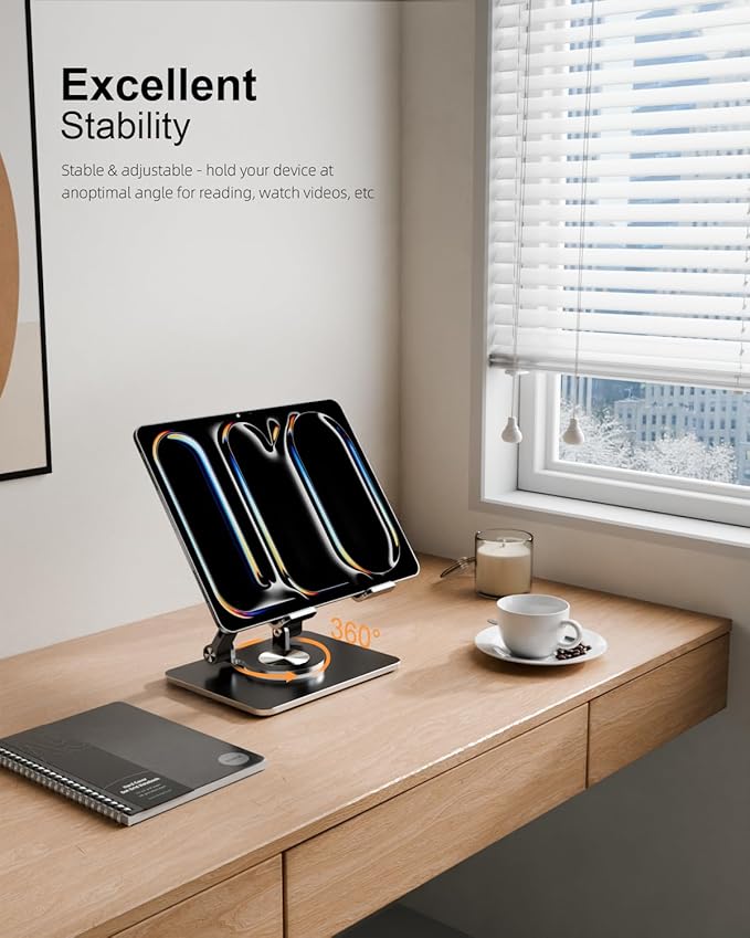 Tablet Stand Holder with Thickened 360°Rotating Base Dual Rod Adjustable - Image 2