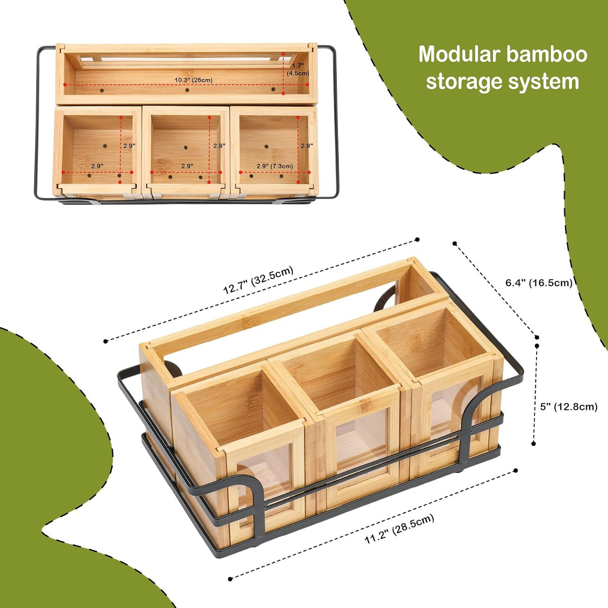 Bamboo Silverware Caddy with Paper Plate Holder, Utensil Organizer for Forks,...