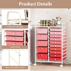 COSTWAY 15 Drawers Storage Cart, Mobile Tools Scrapbook Paper Organizer Cart - Image 6