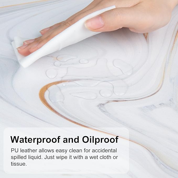 QIYI White Mouse Pad, Cute Marble Large Desk Mat, PU Leather Desk Protector - Image 5