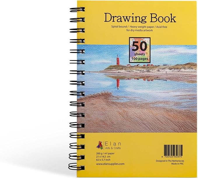 Elan A5 Drawing Book, 50 Sheets Italian Paper 90 lb/200 GSM, Acid-Free Sketch by Elan