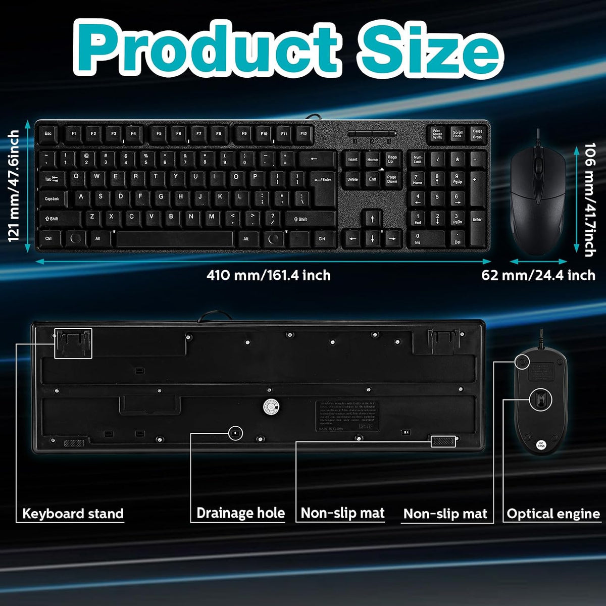 Fabbay 24 Pcs USB Wired Keyboard and Mouse 12 Wired Mouse 12 Corded Full Size...