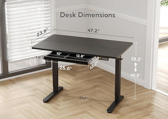 Claiks Standing Desk with Drawers, 48x24 Inch Electric Stand Up Desk, - Image 3