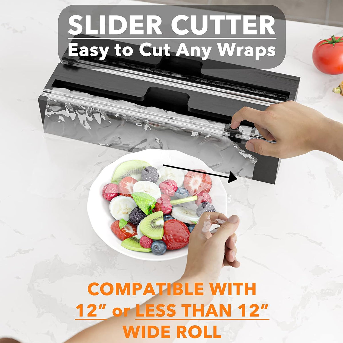 SpaceAid WrapNeat 2 in 1 Wrap Organizer with Cutter and Labels, Plastic Wrap,...
