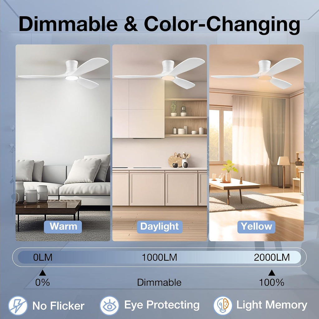 52” smart low profile ceiling fans with light, close-up detail
