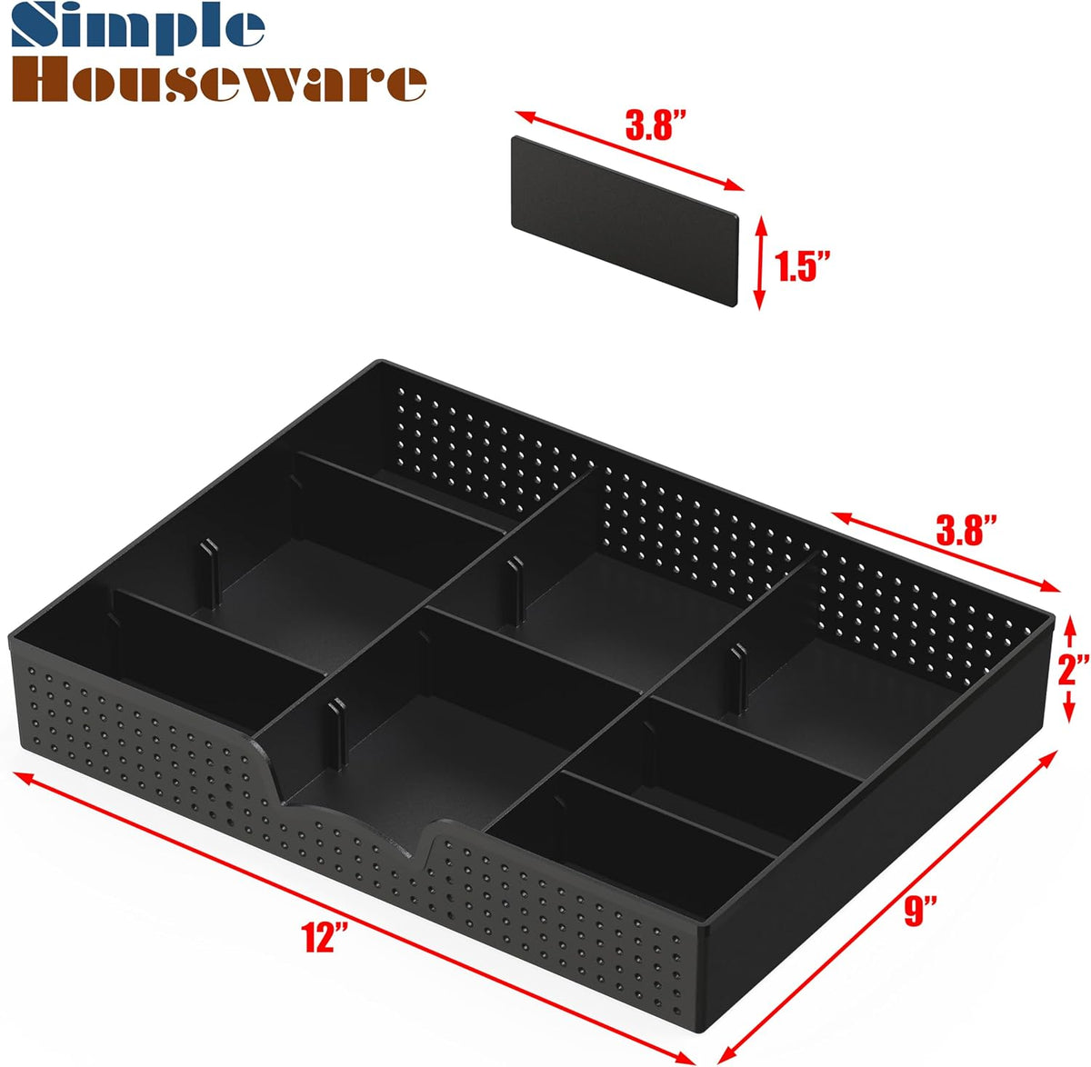 Simple Houseware Drawer Organizer Tray, 9 Compartments, 2-Pack, Black