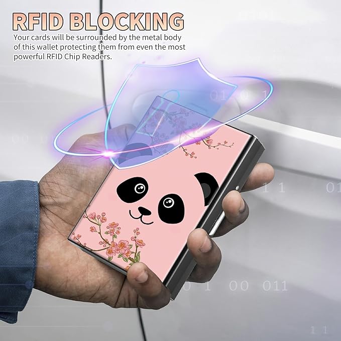 BWEGRHE Slim Credit Card Holder, Panda Sakura RFID Blocking Metal Wallet - Image 3