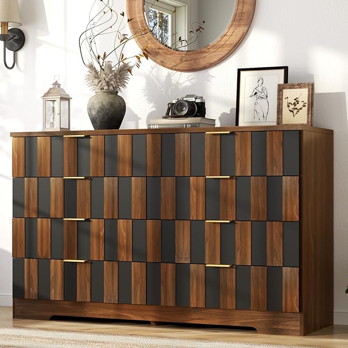 8 Drawer Dresser for Bedroom, Modern Double Dresser, Mid Century Wooden Storage by LOOMIEDirect