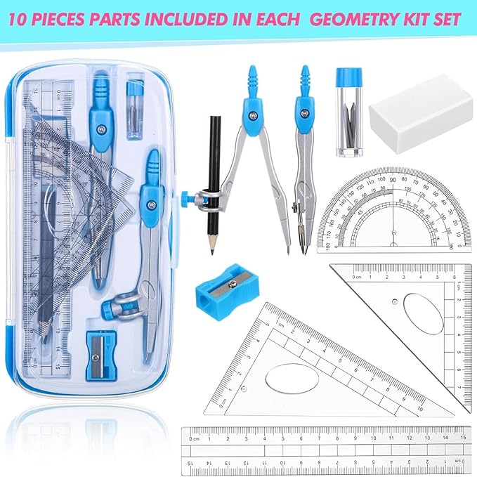 Zonon 6 Sets Math Geometry Kit Student 10 Pcs Shatterproof Storage Box Includes - Image 4