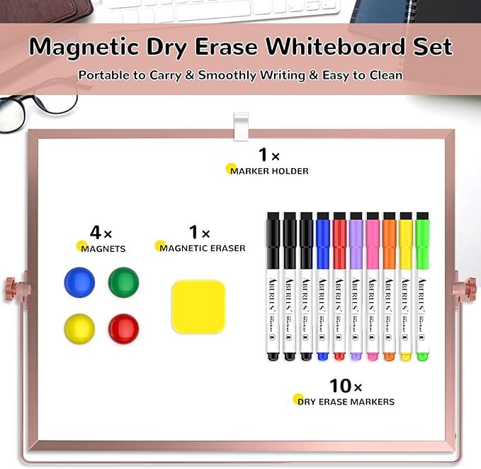 16 x 12 inches Dry Erase Whiteboard, Rose Gold Magnetic Desktop Double-Sided - Image 3
