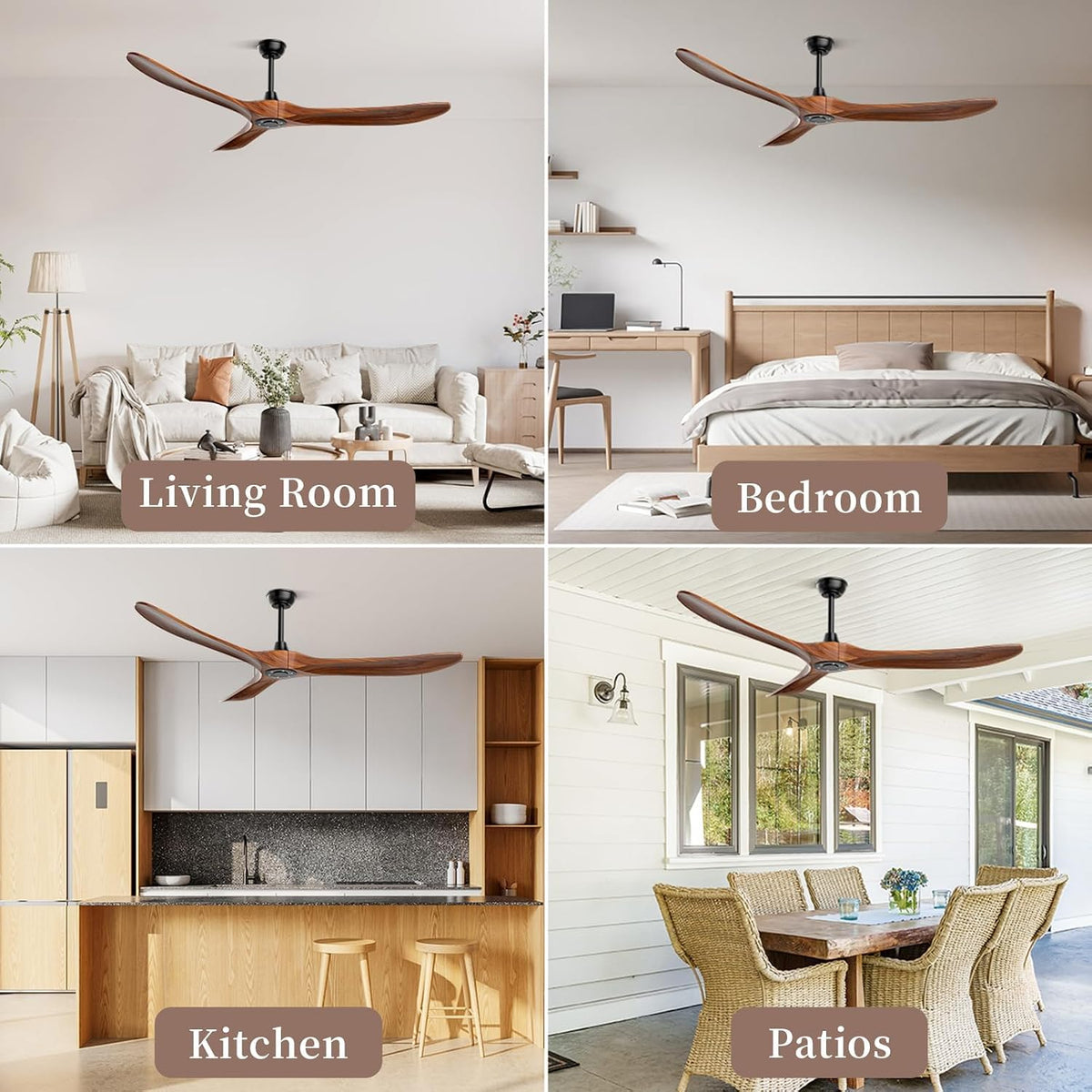 obabala 52 inch ceiling fan no light, wood on a desk or shelf