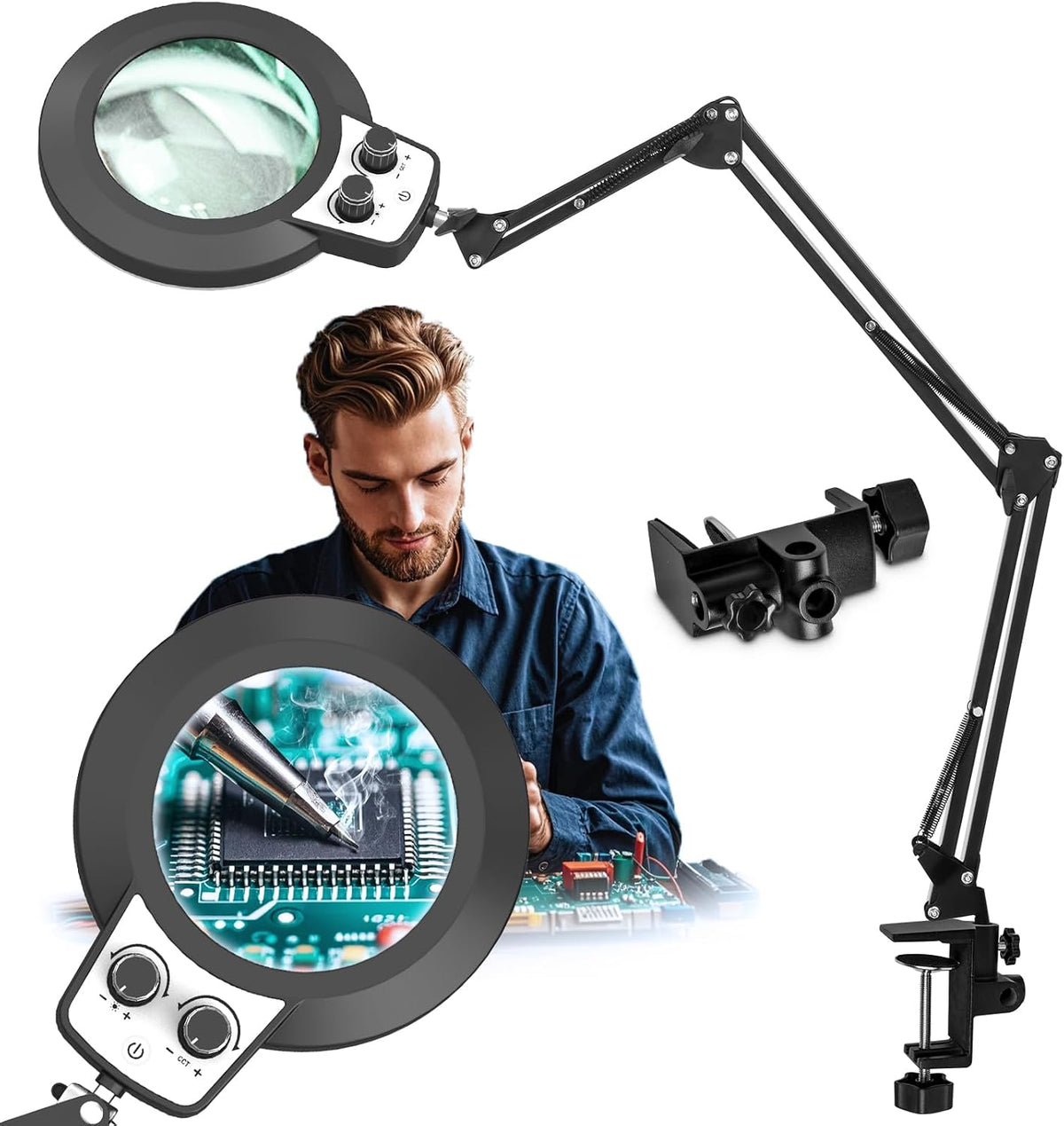 HITTI 15X Extra Long Magnifying Glass with Light, Upgrade Infinite Color
