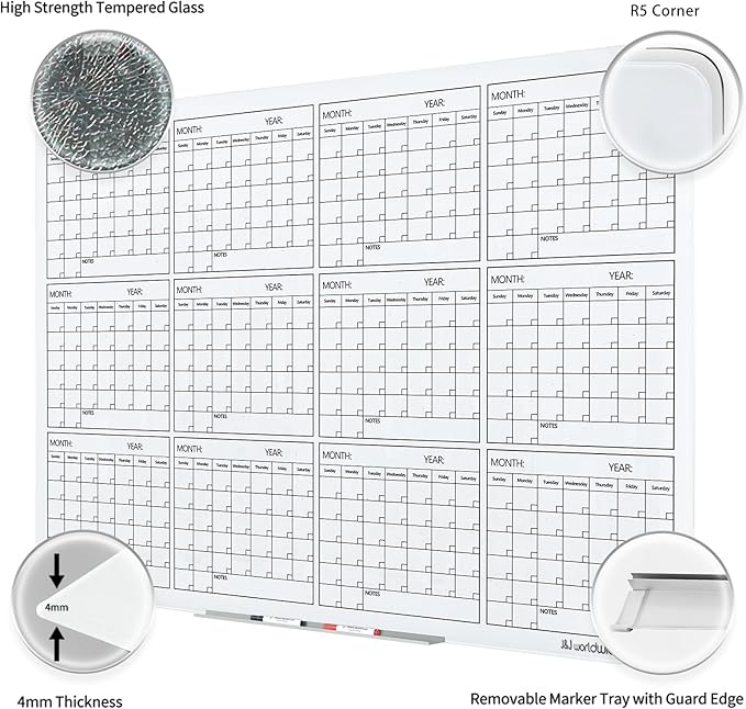 Magnetic Whiteboard Glass Board Yearly Calendar - Image 2