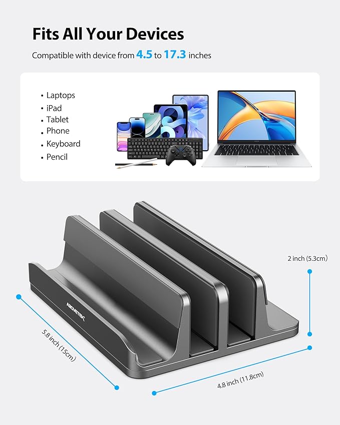 AboveTEK Vertical Laptop Stand, 3 Slots Aluminum Desk Laptop Holder & Laptop - Image 3