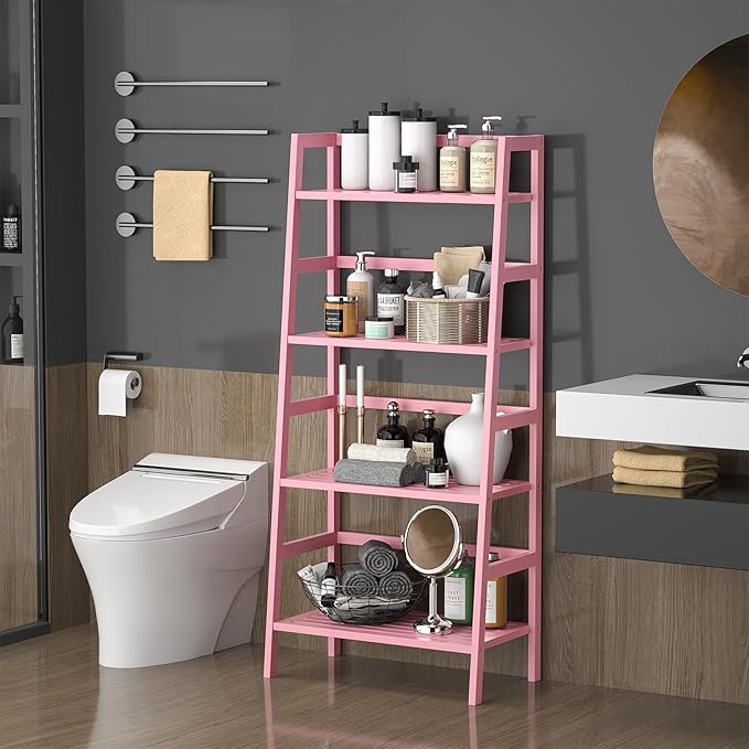 Homykic Bamboo Ladder Bookshelf, 4-Tier Ladder Shelf Open Book Shelf - Image 5