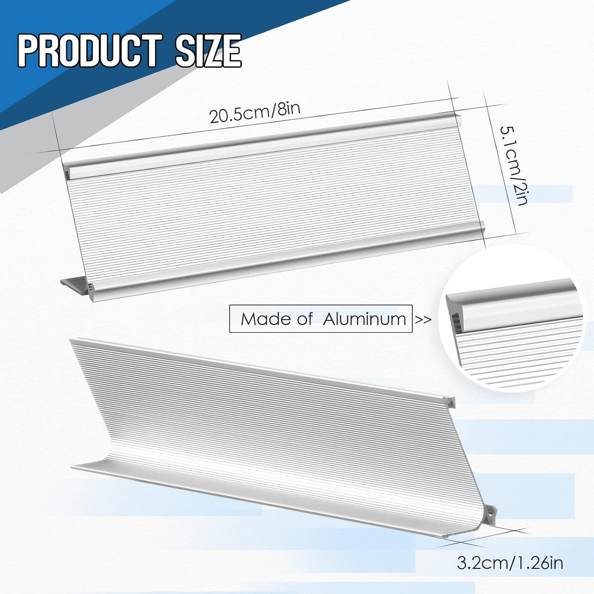 LEIFIDE 12 Pack 2x8 in Aluminum Name Plate Holder for Desk Office, Silver