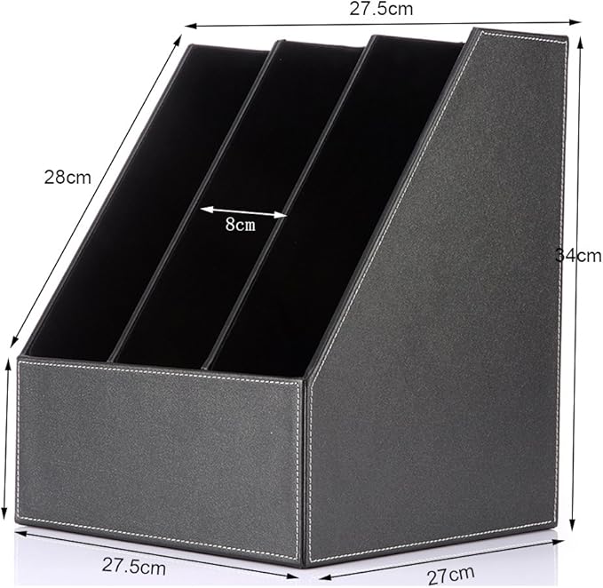 KINGFOM Desktop Wooden Leatherette Magazine File Holder-Organizer-3 Compartment - Image 3