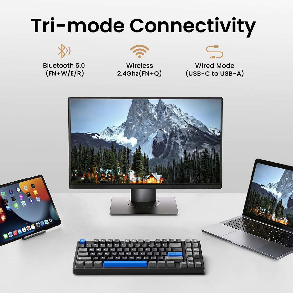 Kisnt KN85 Wireless Mechanical Keyboard, 75% Layout, Bluetooth/2.4GHz/USB-C, ...