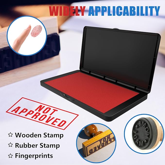 Large Stamp Pad, 6.1 x 3.4 Inch Red Ink Pad Premium Quality Felt Pad Rubber - Image 6