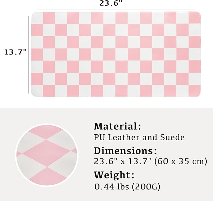 Ohocut Checkered Desk Mat, Large Cute Aesthetic Retro PU Leather Computer - Image 7
