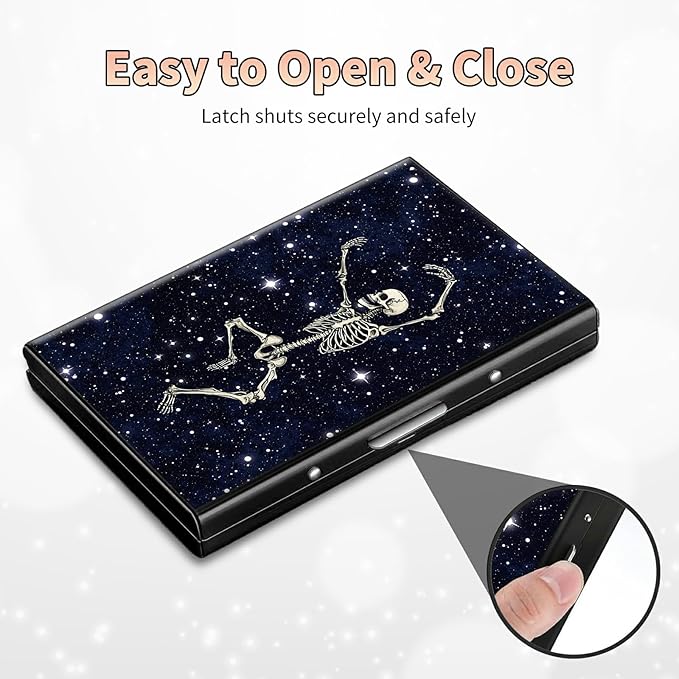 BWEGRHE Slim Credit Card Holder, Dance Skull Skeleton RFID Blocking Metal Wallet - Image 6