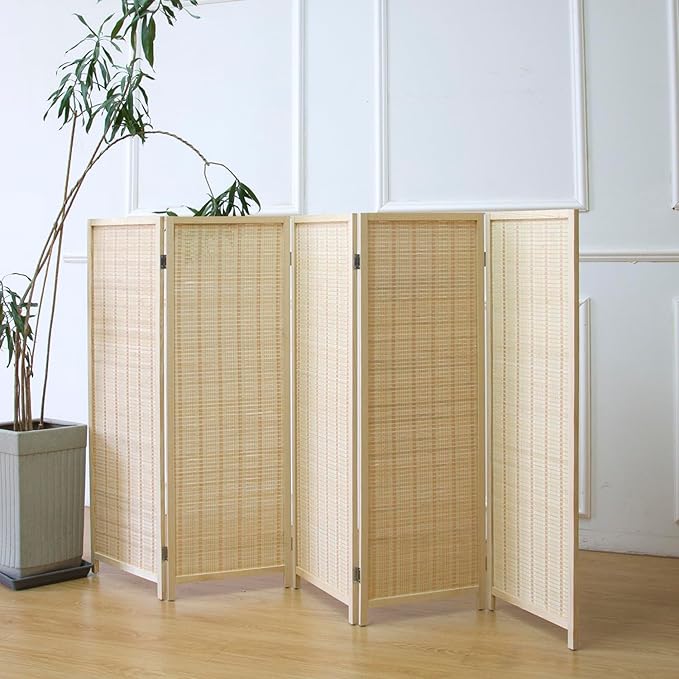 Furnnylane 5 Panel Short Room Divider Screen, Small Bamboo Panel Divider by Furnnylane
