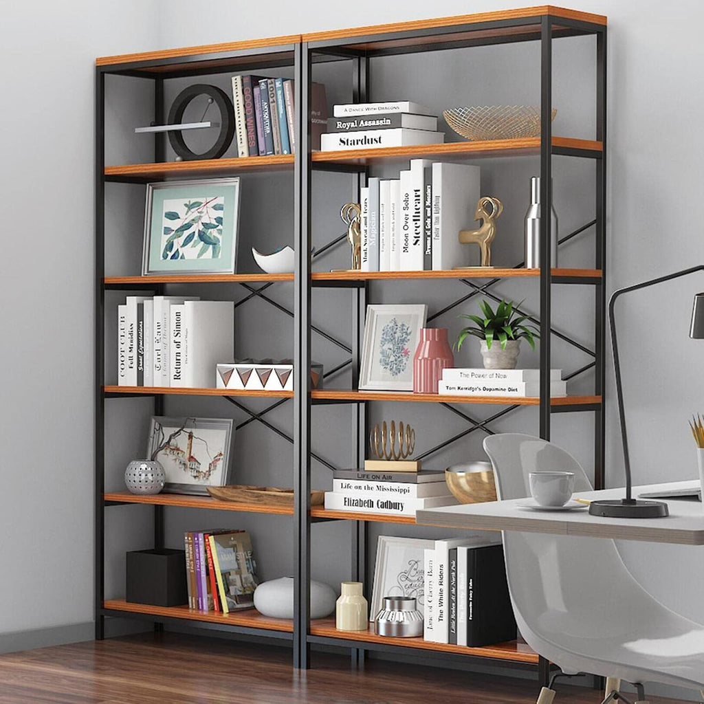 Himimi 6-Tier Bookshelf Set of 2, Tall Bookcase Industrial Wood Storage Rack
