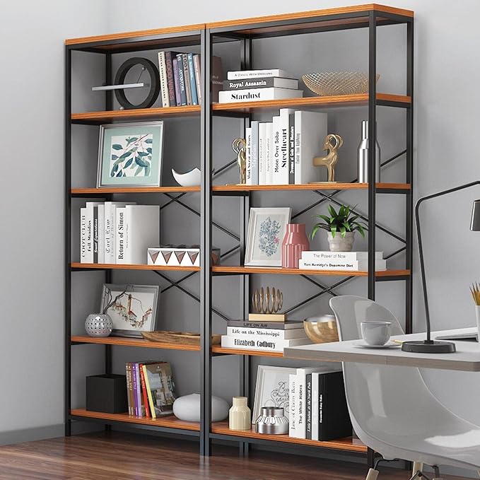 Himimi 6-Tier Bookshelf Set of 2, Tall Bookcase Industrial Wood Storage Rack by Himimi