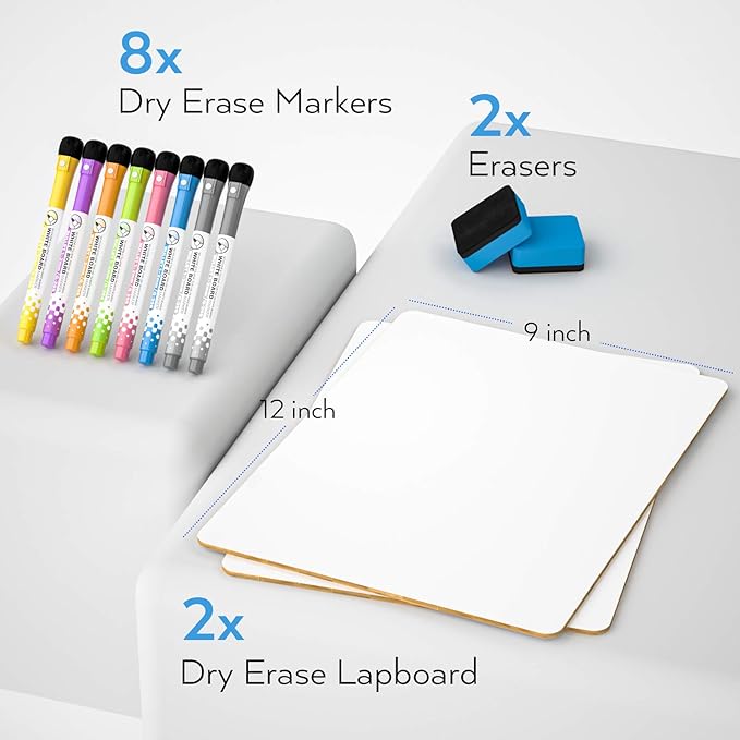 Nicpro Dry Erase Lap Board 9 x 12 inches 2 Pack Double Sided Blank Small - Image 2