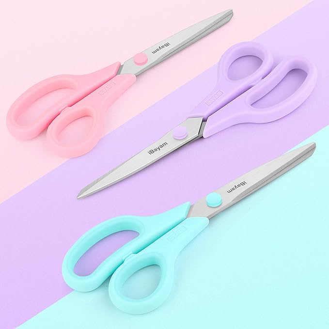 Scissors, iBayam 8" All Purpose Scissors Bulk 3-Pack, Ultra Sharp 2.5mm Thick - Image 2
