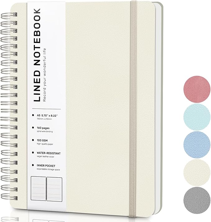 ABERLLS Beige Lined Spiral Journal Notebook by ABERLLS