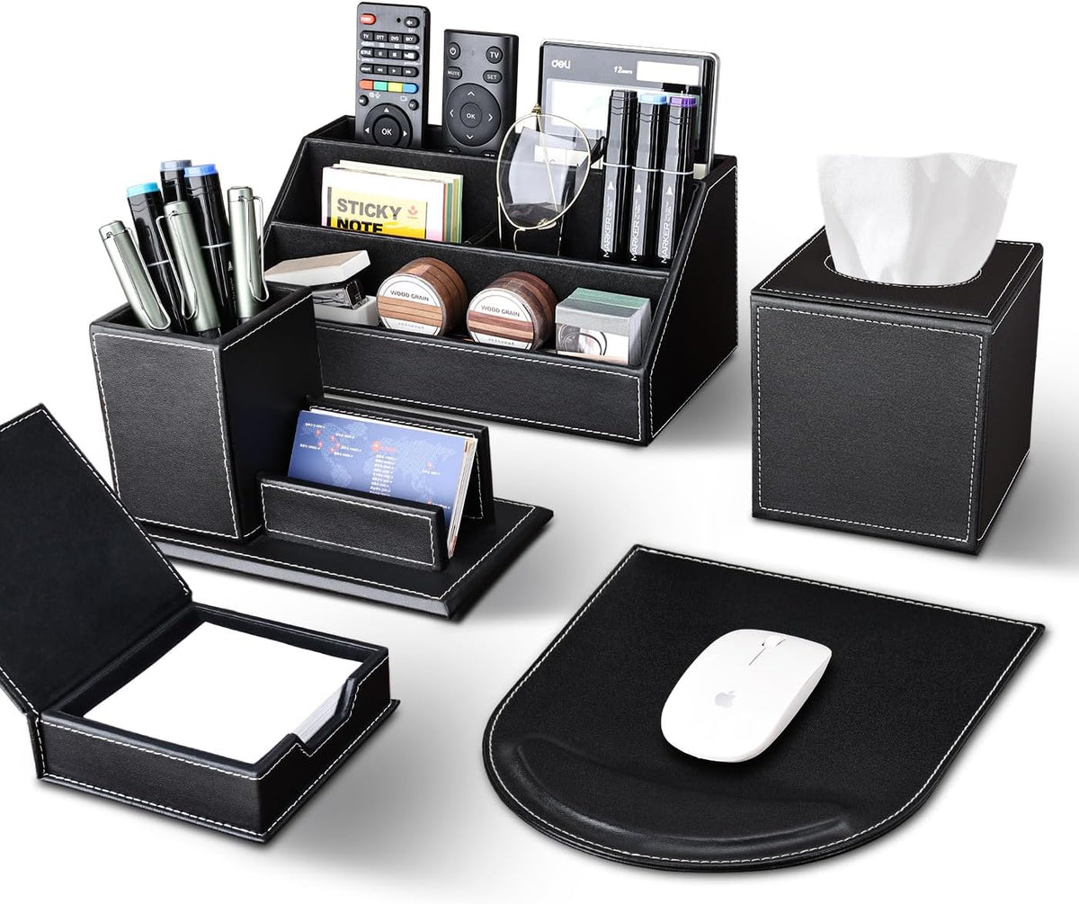 kingfom 5pcs desk organizer and accessories set, pu shown in use