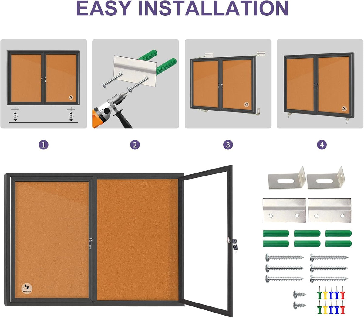 Outdoor Enclosed Bulletin Board Weatherproof Bulletin Board with Locking Door...
