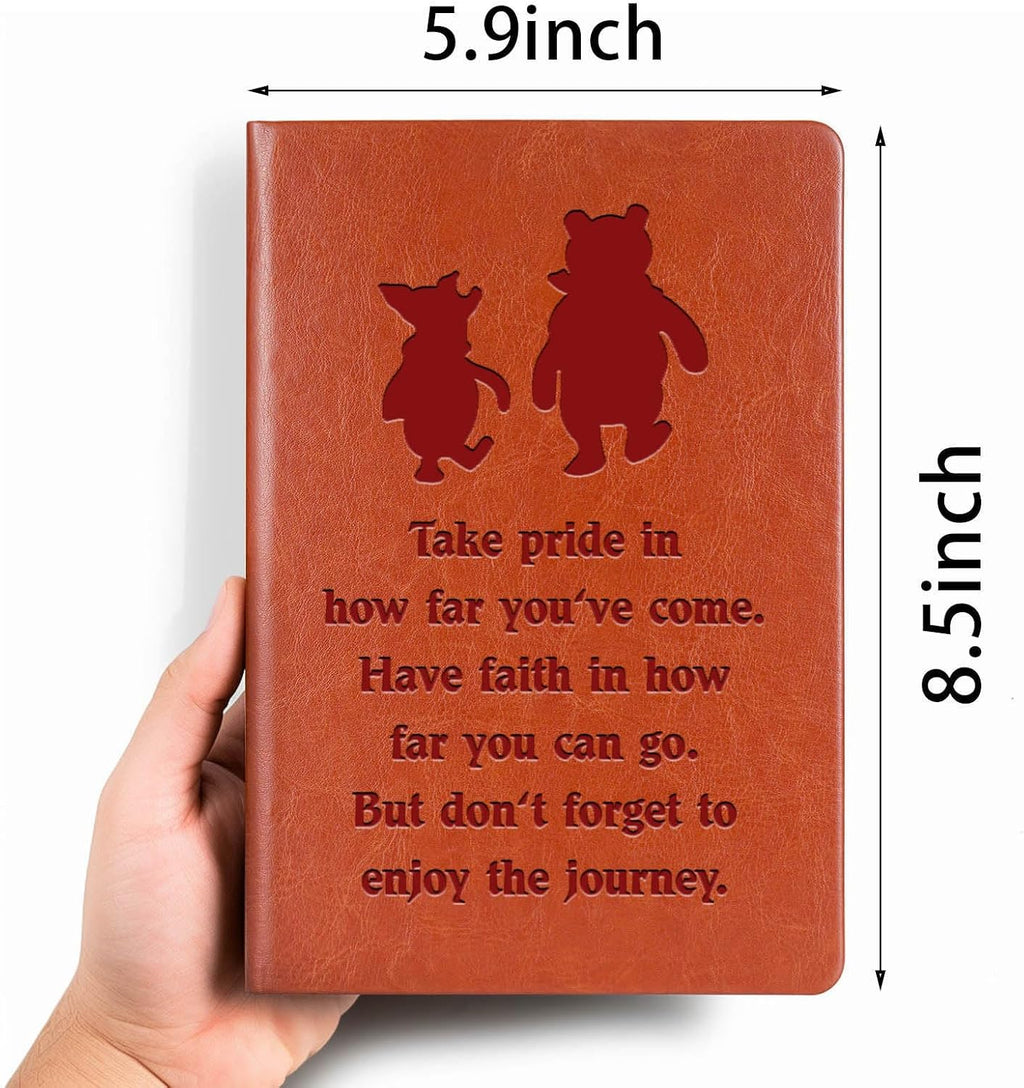 JOHSBYD Pooh Bear Leather Notebook, Friendship Gift for Women & Men | Inspirational Journal with 200 Lined Pages, Birthday Gifts for Son or Daughter Back to School College Supplies (take pride)