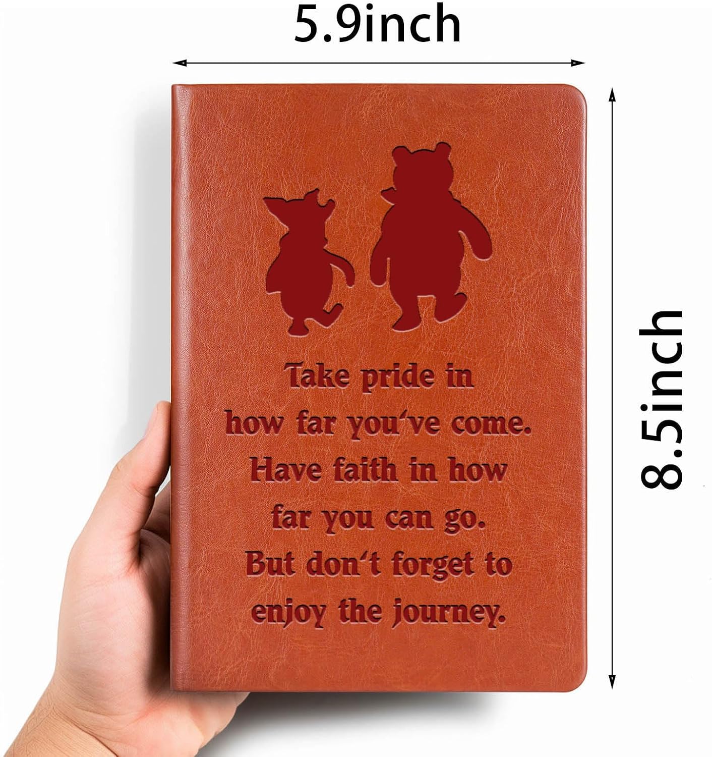 JOHSBYD Pooh Bear Leather Notebook, Friendship Gift for Women & Men | Inspirational Journal with 200 Lined Pages, Birthday Gifts for Son or Daughter Back to School College Supplies (take pride)