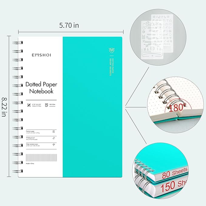EMSHOI A5 Spiral Notebook Bullet Dotted journal, Small 5.7" X 8.22", 300 - Image 3