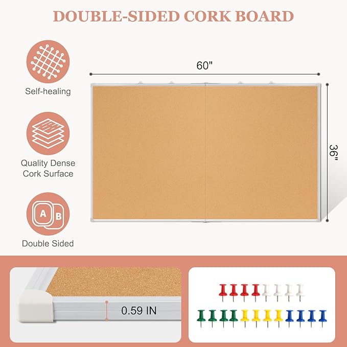 AMUSIGHT Double-Sided Large Cork Board, Vision Board Pin Board Corkboards - Image 4