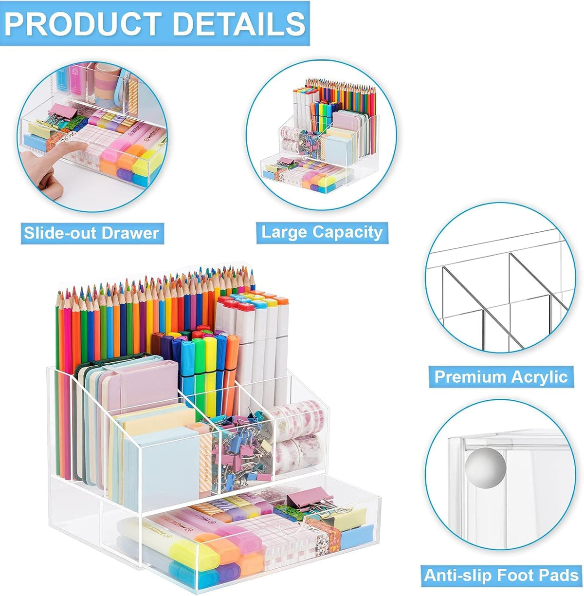 VITVITI Acrylic Desk Organizer, Upgraded Clear Pencil Organizer for Desk, 7 C...