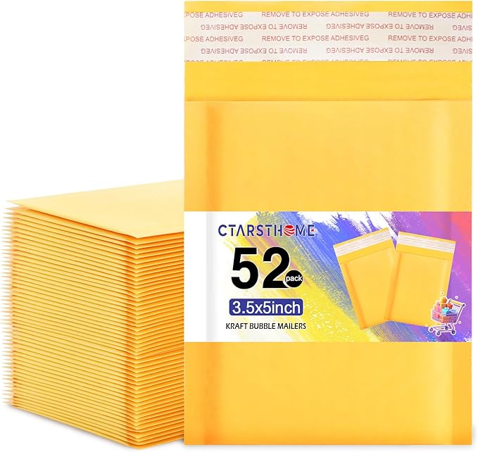 Ctarsthome 52Pack Yellow 3.5x5inch Kraft Bubble Mailers Small Business Mailing by Ctarsthome