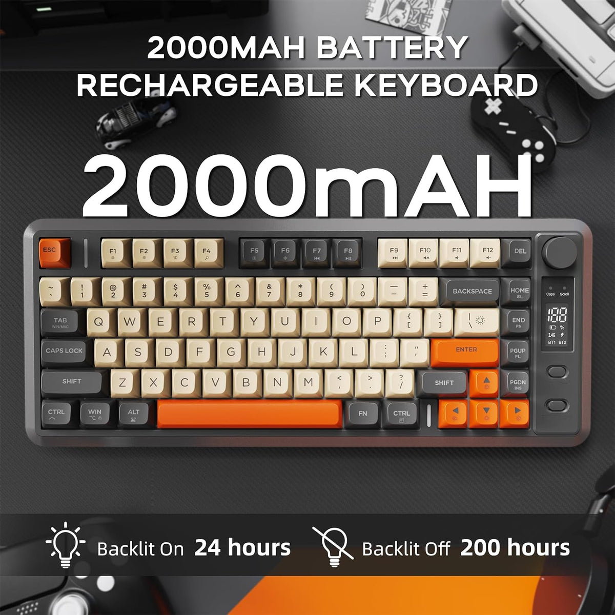 Free wolf M75 Wireless Gaming Keyboard Mechanical Feel Membrane - Dark Grey