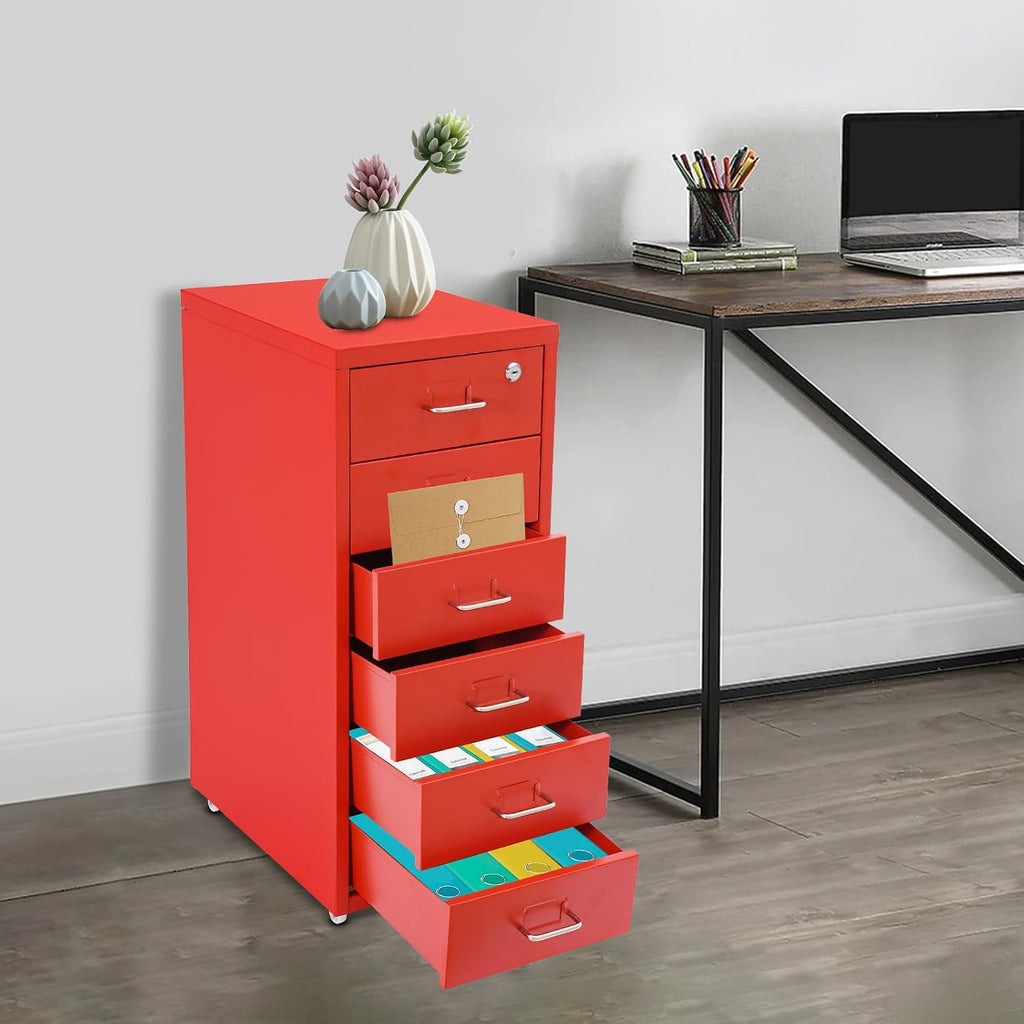 4 Drawer File Cabinet with Lock,Metal Office Filing Cabinets for Home Office,Metal Vertical File Storage Cabinet with Wheels,Storage A4/Letter/Legal (Red)