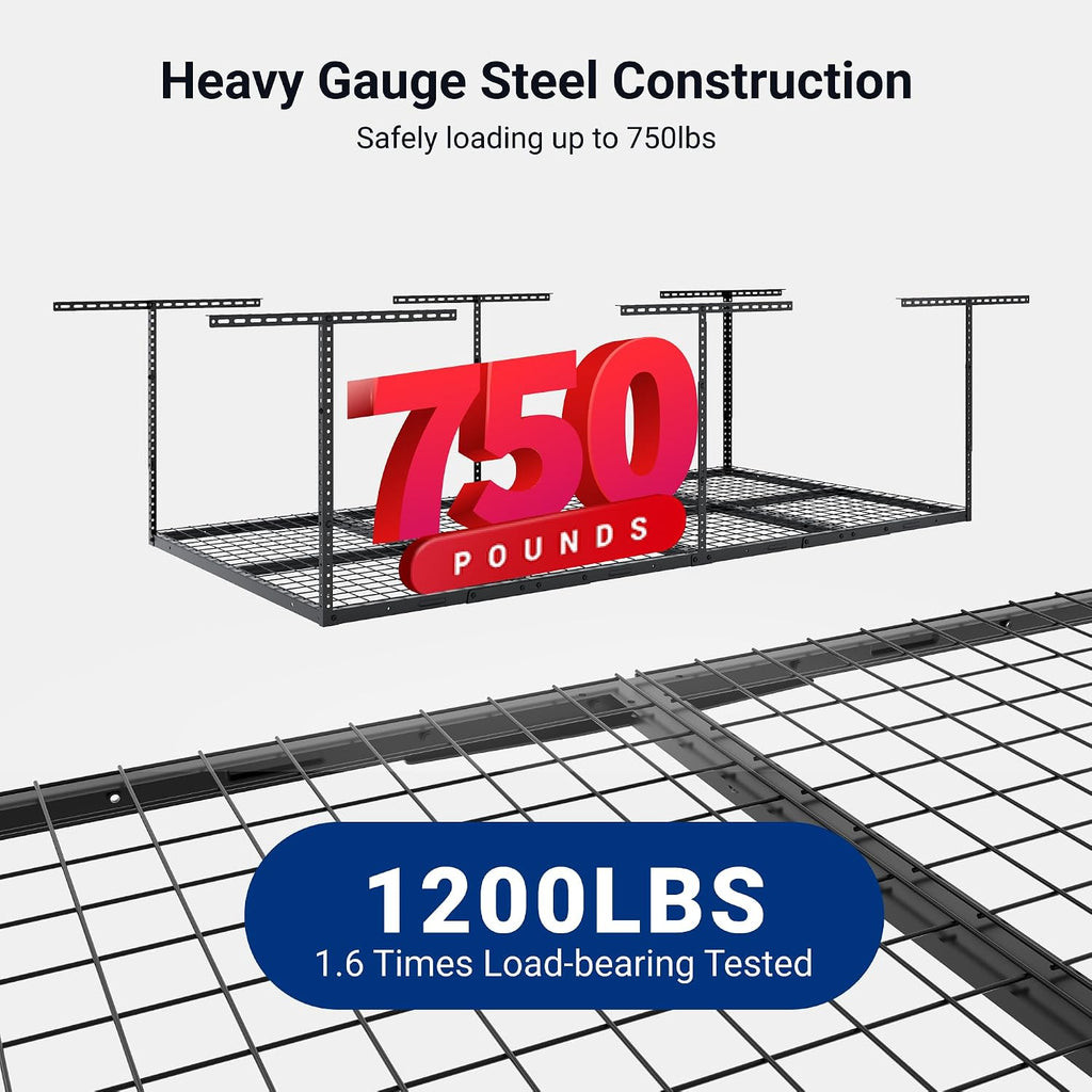 fleximounts 4x8 overhead garage ceiling storage rack, 2 showing dimensions
