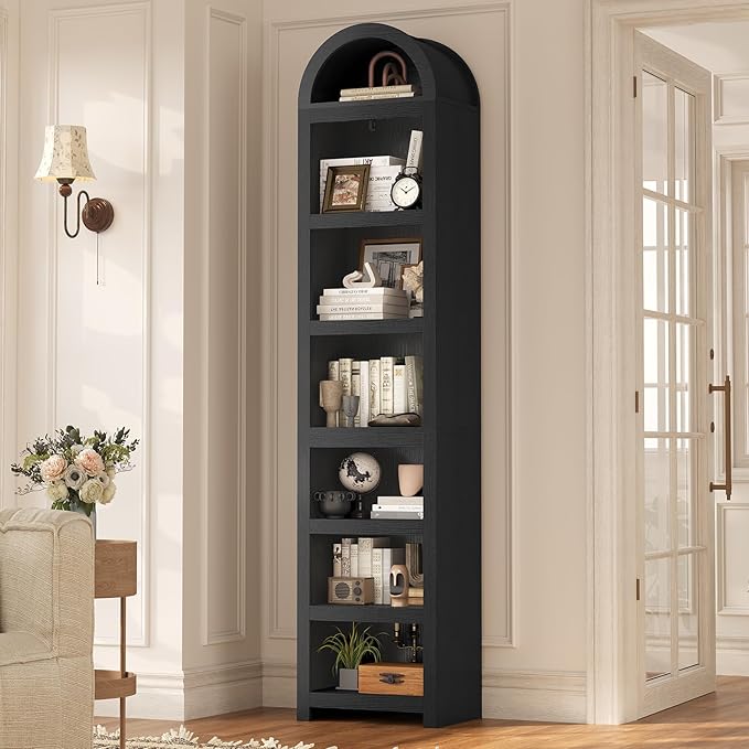 UPOSOJA 76" Tall Narrow Arched Bookcase, 7-Teir Mid-Century Modern Bookshelf by UPOSOJAWishesYouaNiceDay