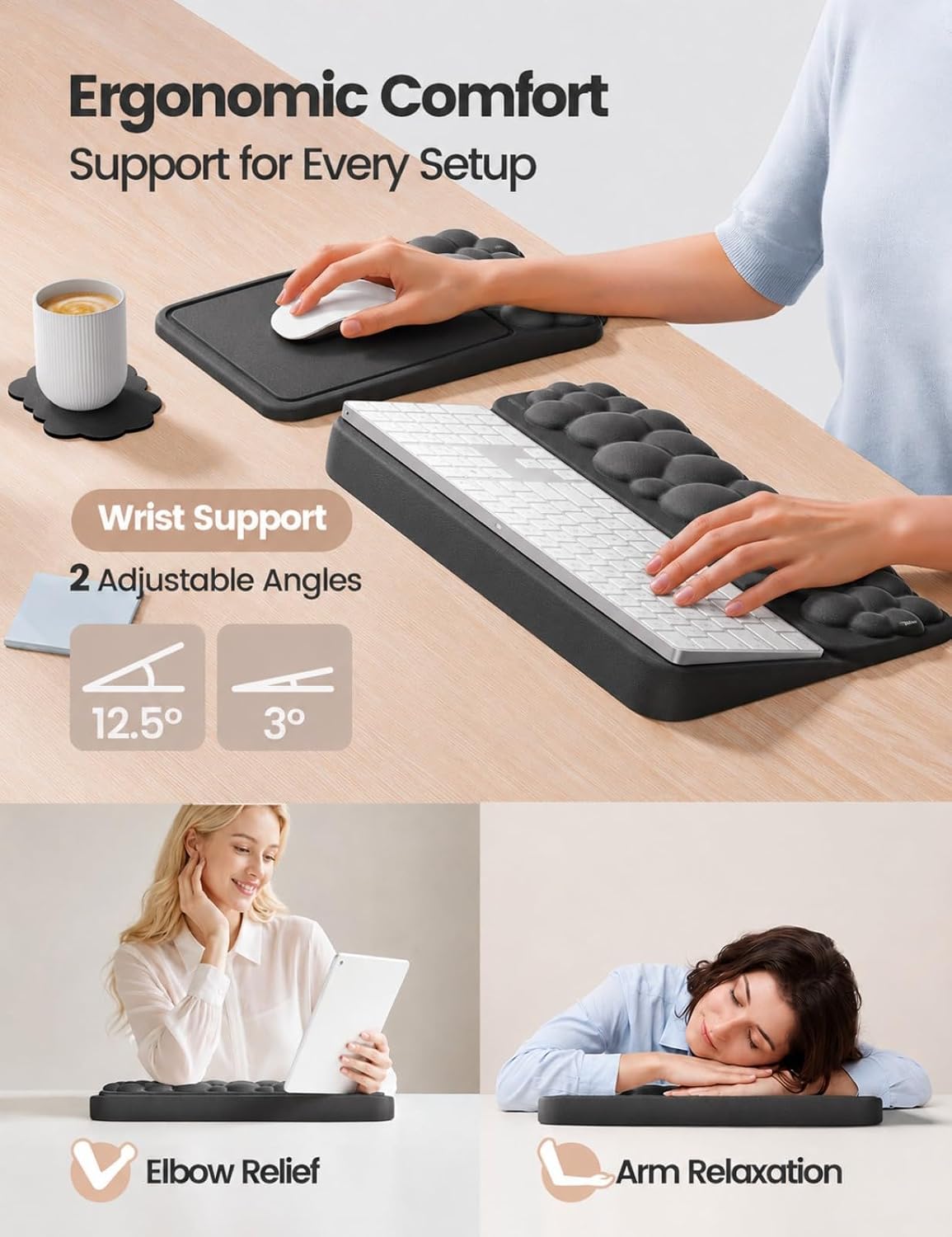 Vaydeer Keyboard Riser and Mouse Pad with Wrist Rest Set, Coaster Included
